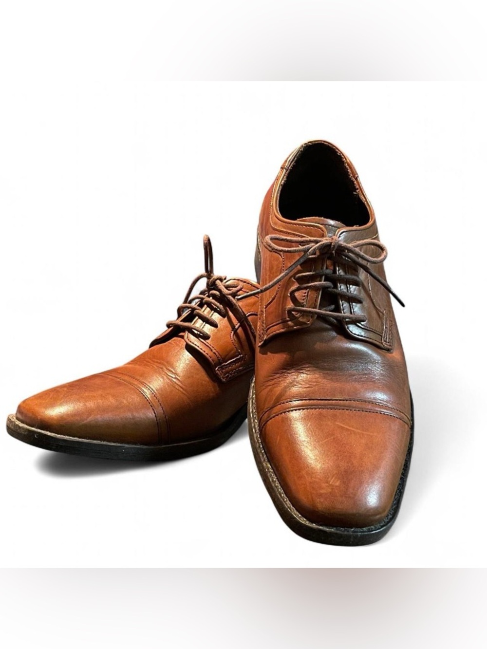 Mens JOHNSON & MURPHY 22 02982 Melton Cap Toe Brown Leather Oxfords Shoes 8M